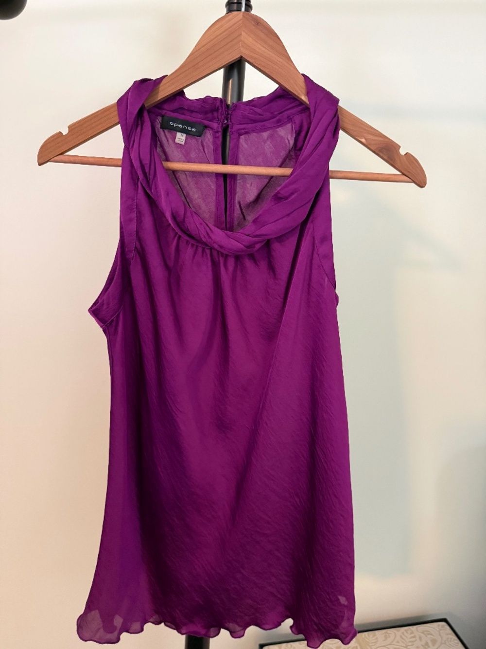 Spense Purple Satin-Look Cowl Neck Sleeveless Blouse Top - Size M